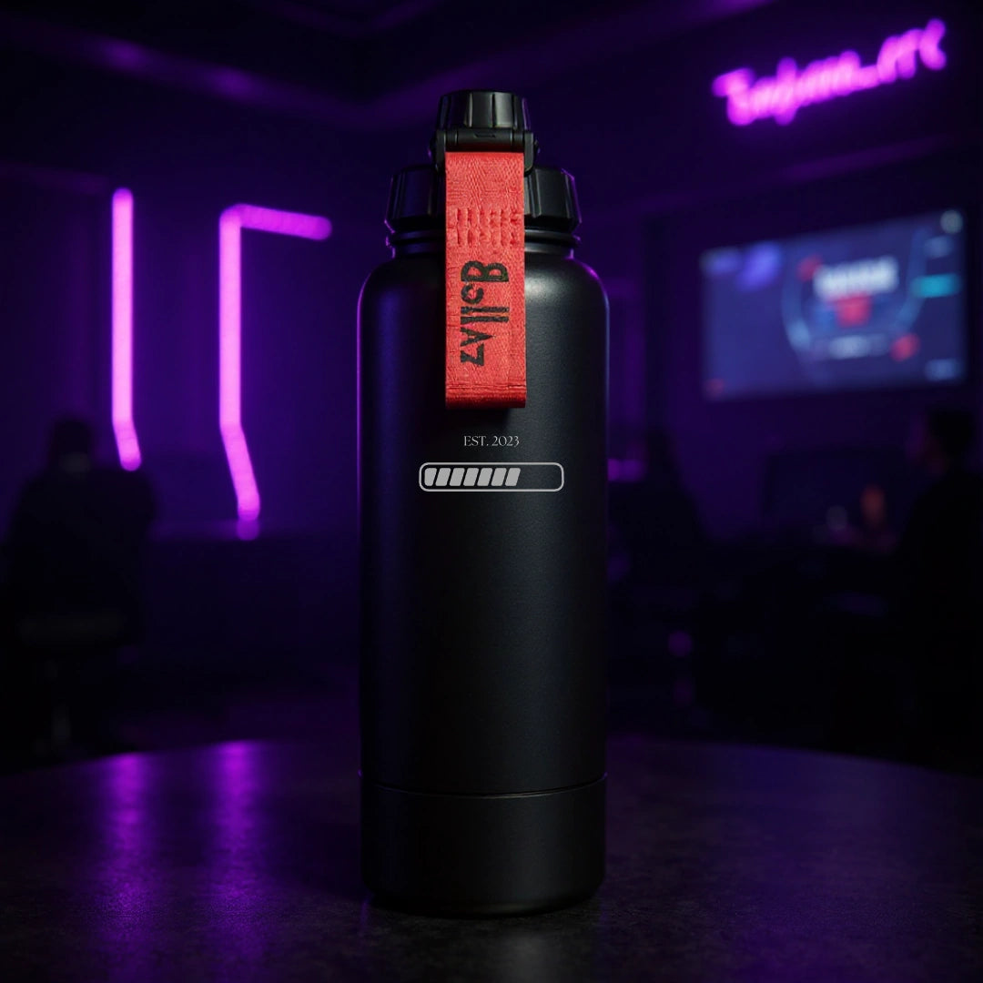 Bollaz Gaming Edelstahlflasche 1200 ml mit Gravur „Loading“ – Quickslot, doppelwandig isoliert, 48 h kalt, 24 h warm, auslaufsicher und mit progressivem Gaming-Design.