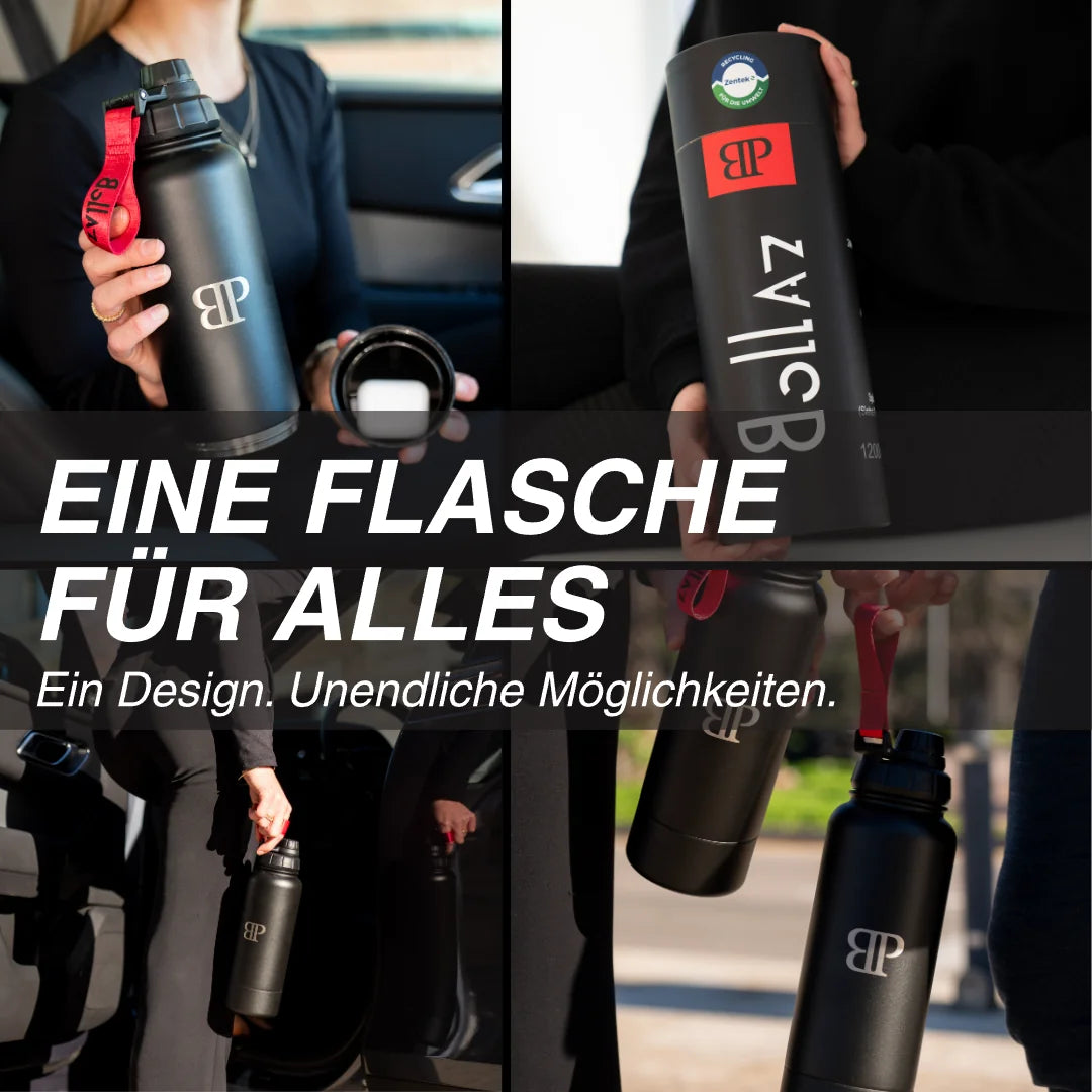 Bollaz Edelstahlflasche 1200 ml mit Quickslot – multifunktional, auslaufsicher und doppelwandig isoliert. Eine Flasche für alles – ein Design, unendliche Möglichkeiten.
